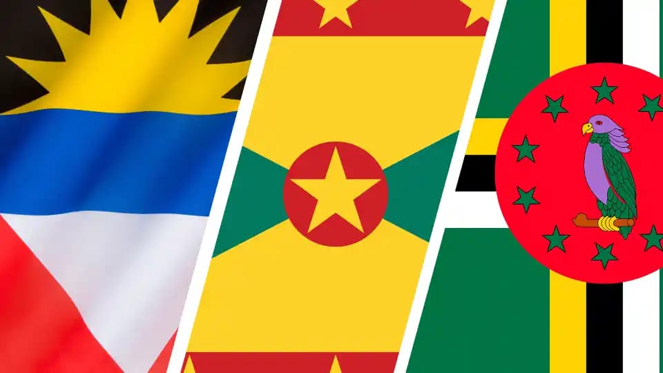 Caribbean passport and tropical island view